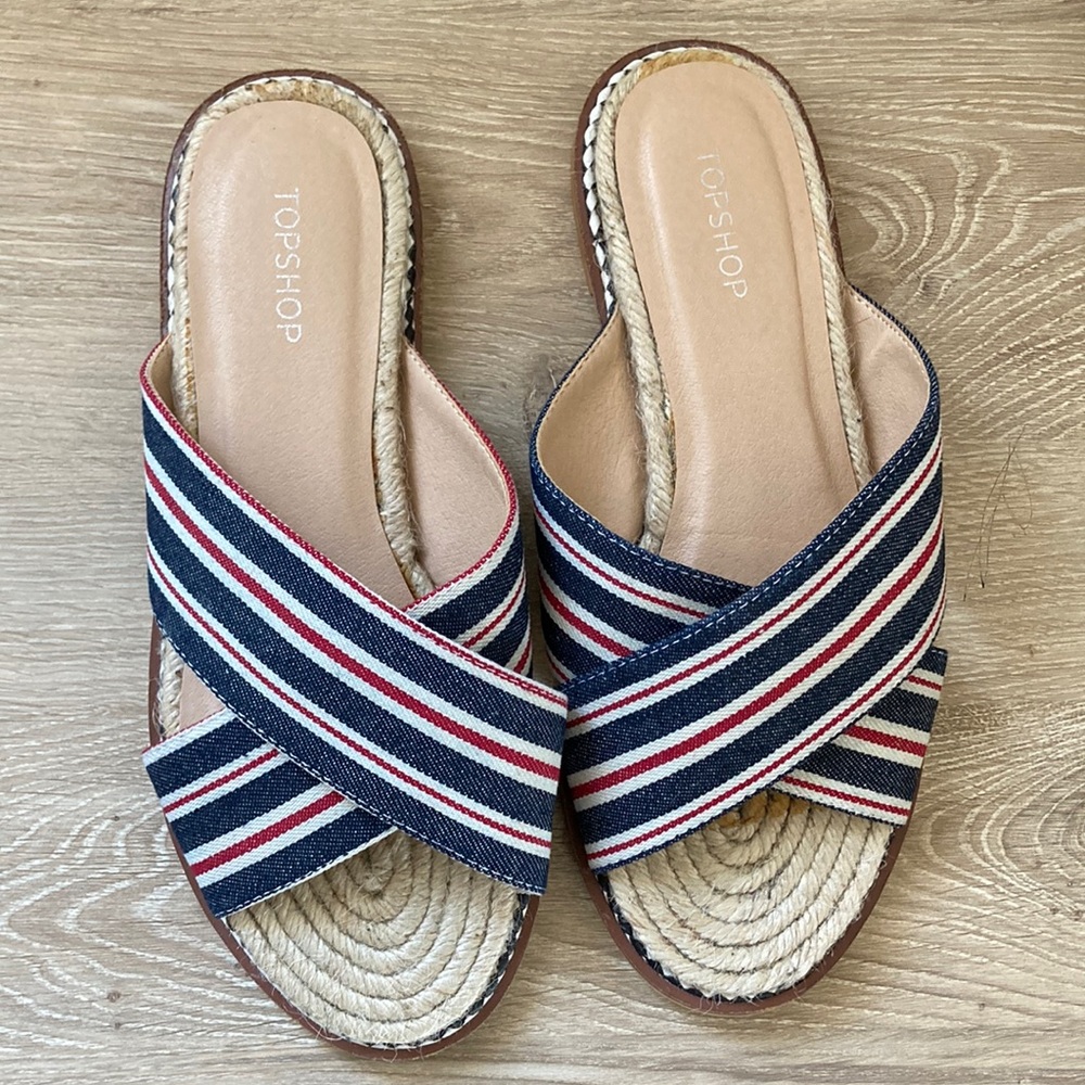 Topshop Red Blue Crisscross Espadrilles Size 8.5